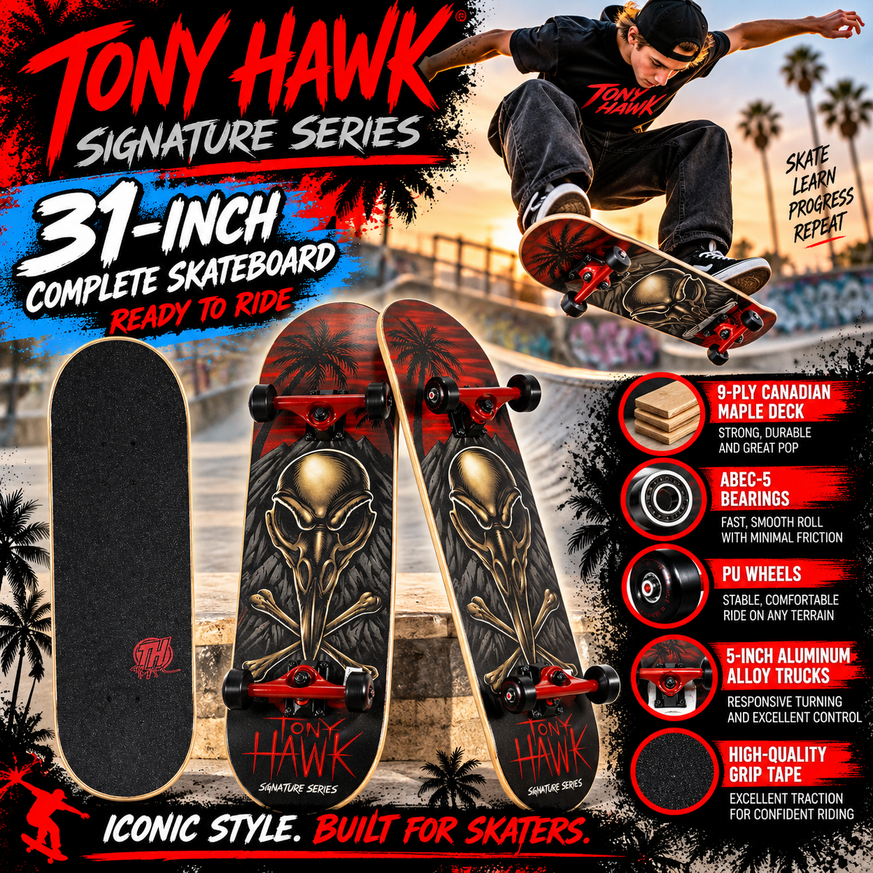 Tony Hawk 31-Inch Signature Series 4 Skateboard – 9-Ply Maple Complete Skateboard